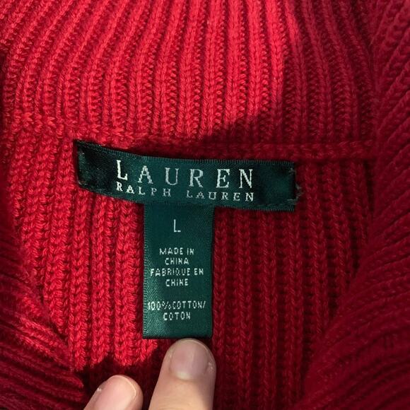 Lauren Ralph Lauren Sweater Women L Large Red Knitted Half Snap Buttons Pullover - Picture 10 of 13
